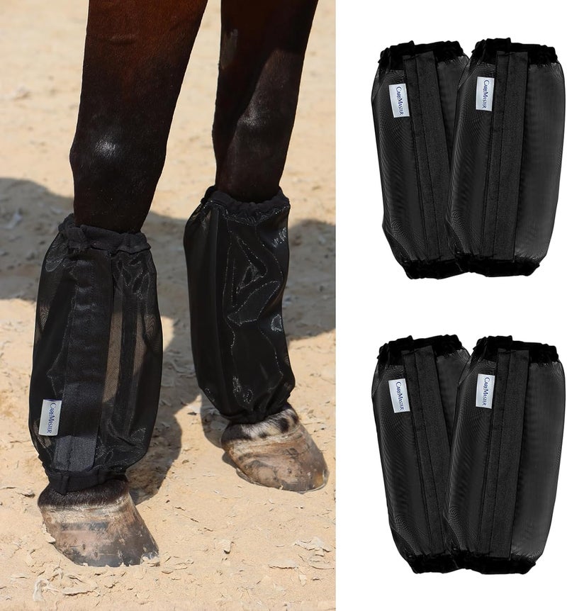 CareMaster Universal Size Horse Leggings Fine Mesh Horse Fly Boots Greatly Reduce Stomping Breathable Horse Boots Leg Wraps (Set of 4) Black - Image 1